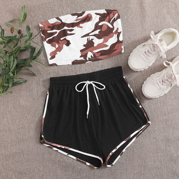 

Camo Bandeau With Contrast Binding Track Shorts, Multicolor