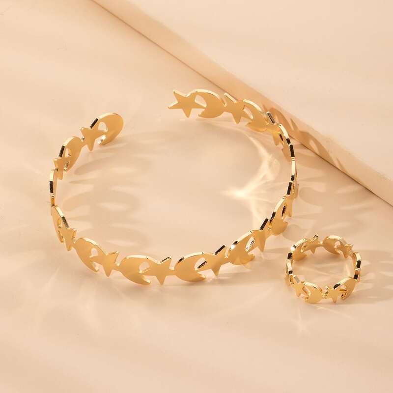 

2pcs Star Moon Design Jewelry Set, Gold