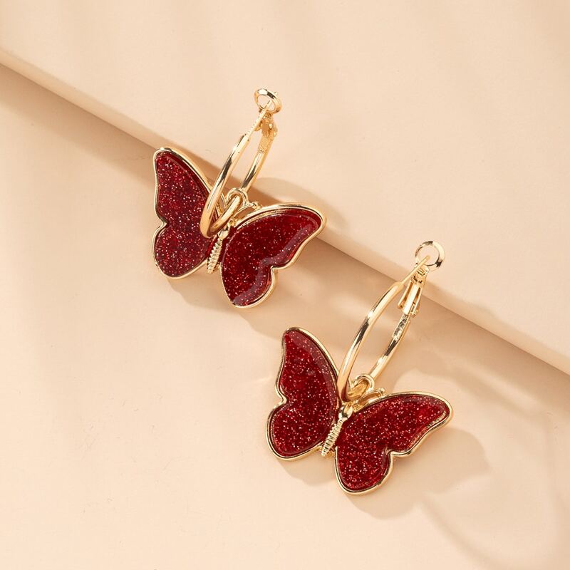 

Butterfly Charm Drop Earrings, Burgundy