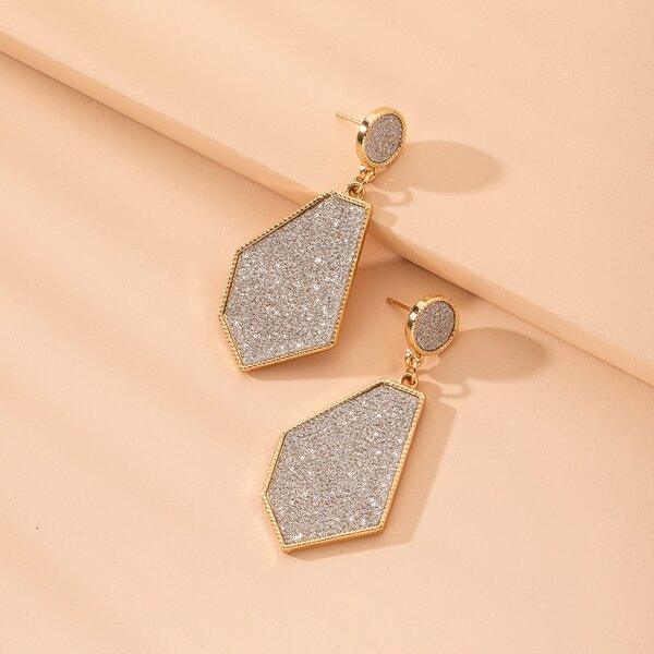 

Glitter Geometric Charm Drop Earrings, Gold