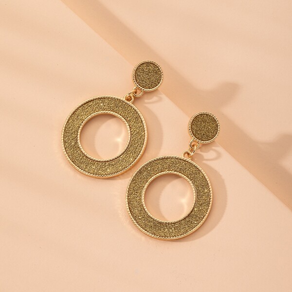 

Glitter Round Charm Drop Earrings, Gold