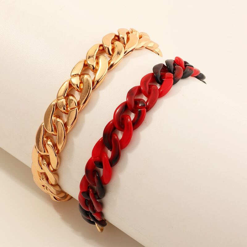 

2pcs Chain Design Bracelet, Gold