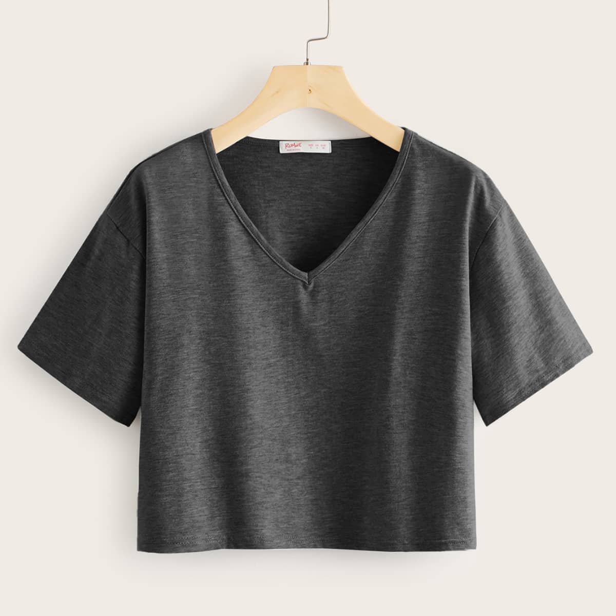 

V Neck Crop Tee, Grey