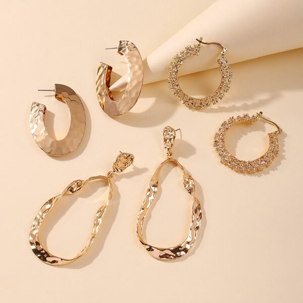 

3pairs Textured Earrings Set, Gold