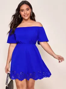 SHEIN Clasi 大碼露肩貝殼邊鐳射剪裁下擺洋裝