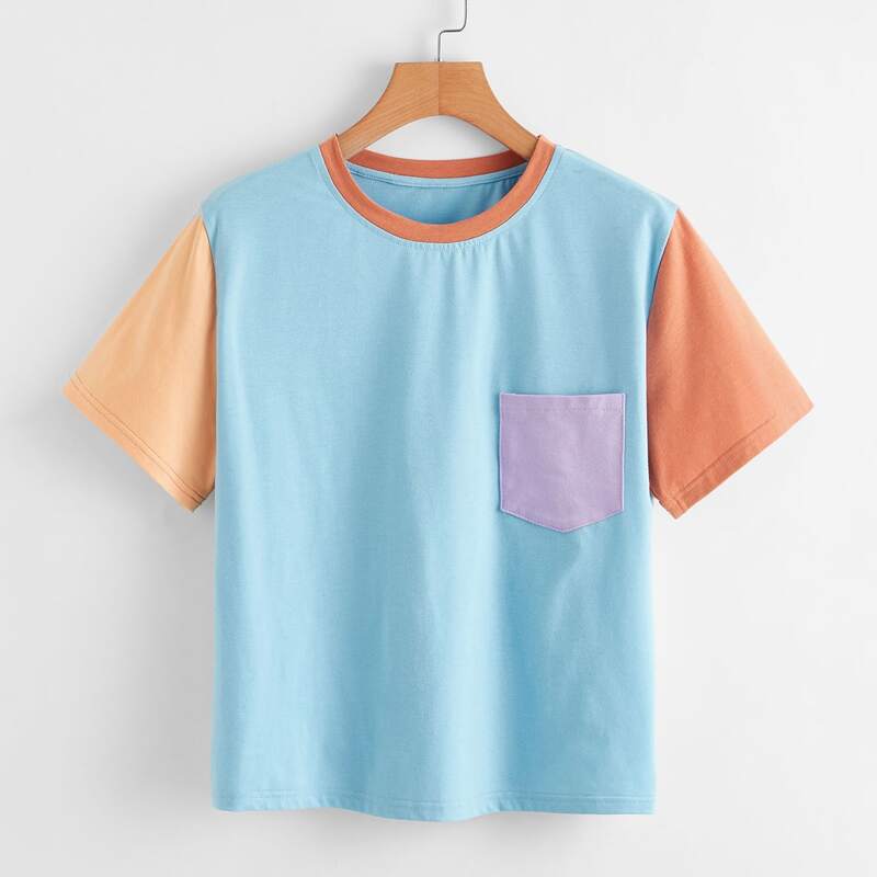 

Colorblock Patch Pocket Tee, Multicolor