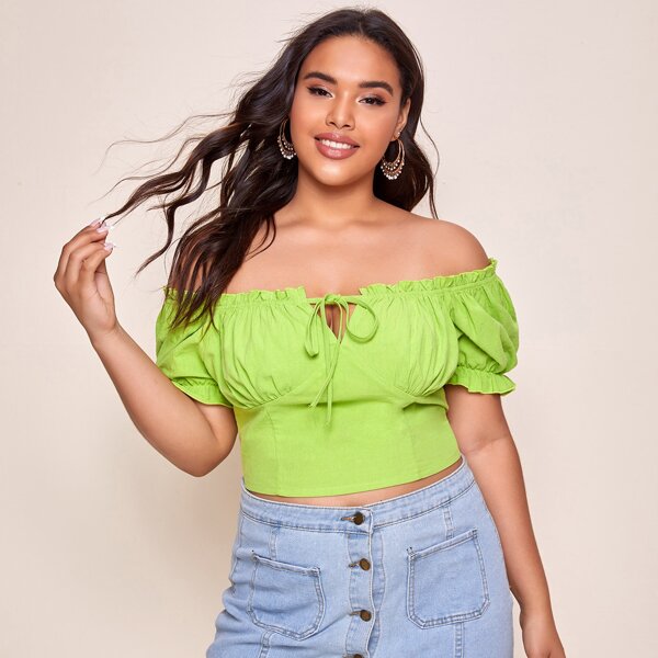 

Plus Off-the-Shoulder Milkmaid Top, Lime green
