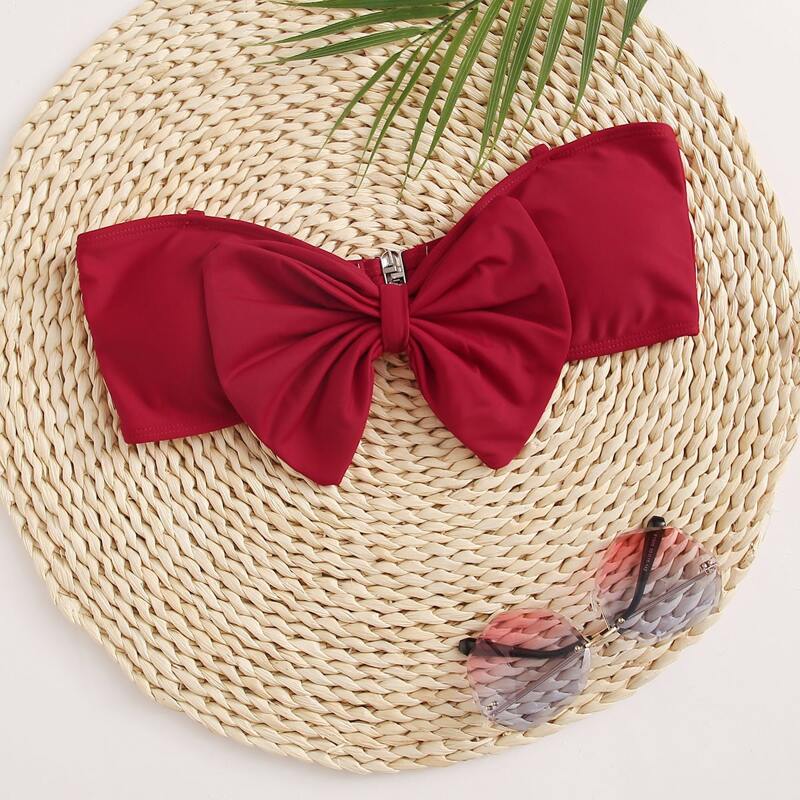 

Bow Front Bandeau Bikini Top, Red