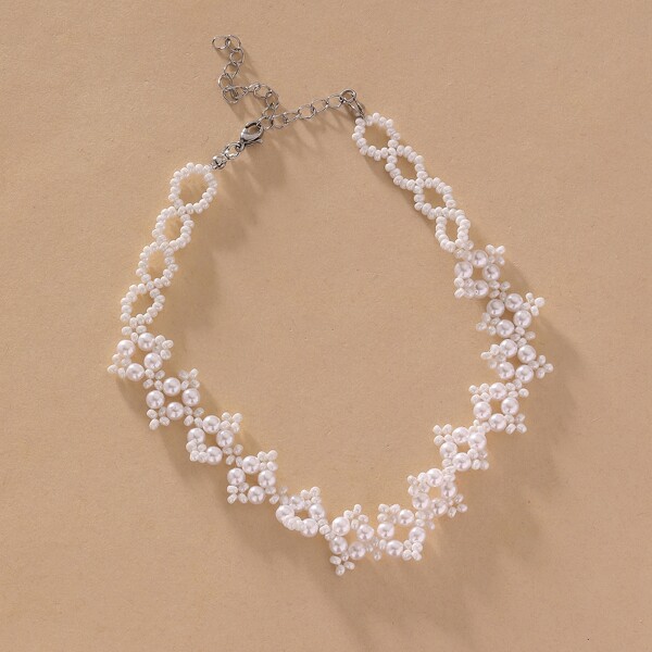 

Faux Pearl Decor Choker, White