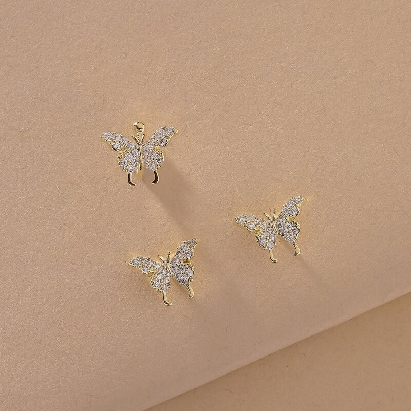

3pcs Butterfly Design Earring, Gold