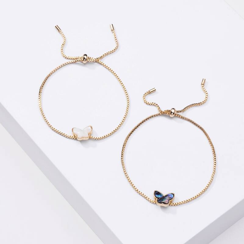 

2pcs Butterfly Decor Bracelet, Gold