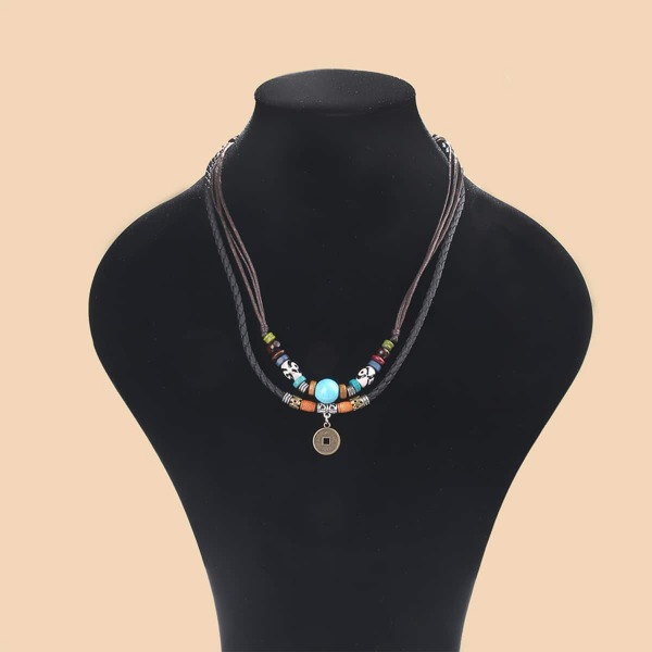 

Men Turquoise Layered Necklace, Black
