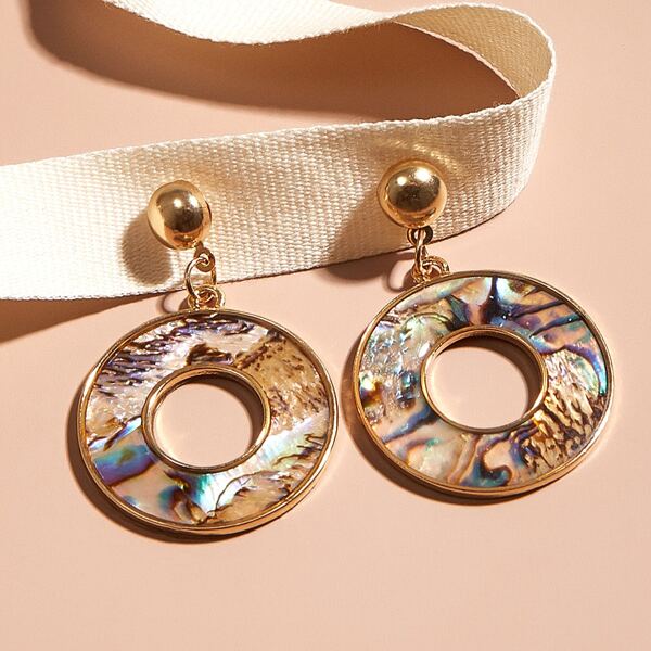 

Round Charm Drop Earrings, Gold