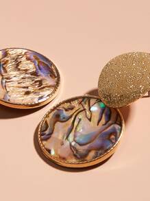 圓形吊墜耳墜 - 金黃色 - 查看 2