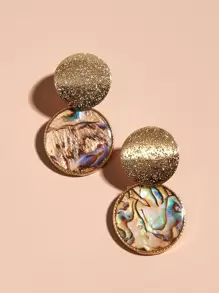 圓形吊墜耳墜 - 金黃色 - 查看 3