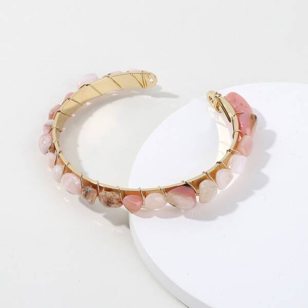 

Natural Stone Beaded Cuff Bangle, Pink