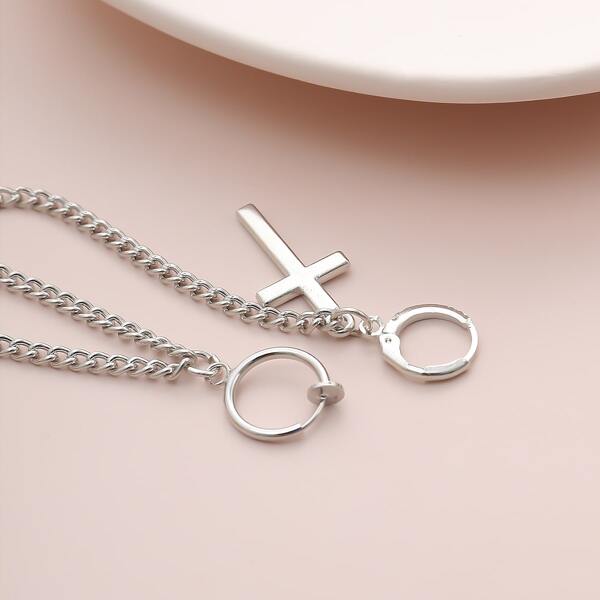 

Cross Chain Drop Earrings, Silver