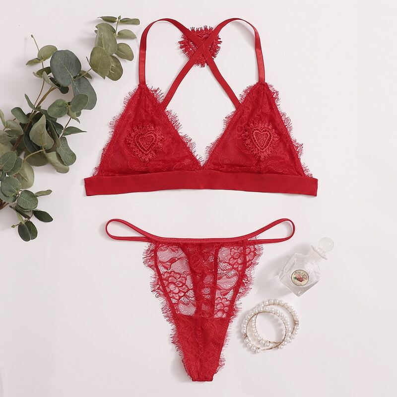 

Heart Lace Lingerie Set, Red