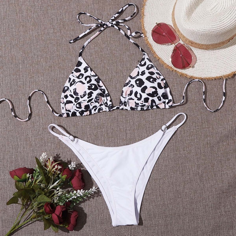 

Leopard Triangle Tanga Bikini Swimsuit, Multicolor