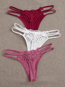 SHEIN Ribbed Bow Accent Thong Panty Set - 3 Packs Lingerie - Multicolor - View 2