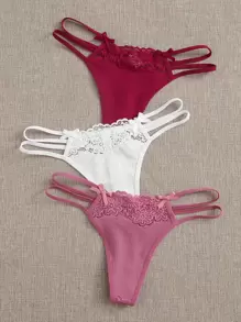 SHEIN Ribbed Bow Accent Thong Panty Set - 3 Packs Lingerie - Multicolor - View 3