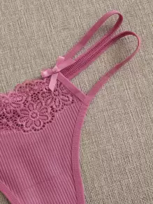 SHEIN Ribbed Bow Accent Thong Panty Set - 3 Packs Lingerie - Multicolor - View 5