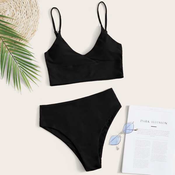 

Adjustable Strap High Waisted Bikini Swimsuit, Black