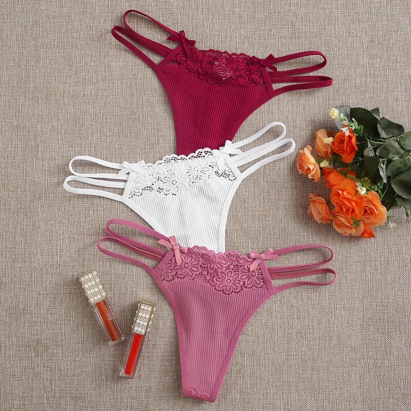 

Ribbed Bow Accent Thong Panty Set - 3 Pack, Multicolor