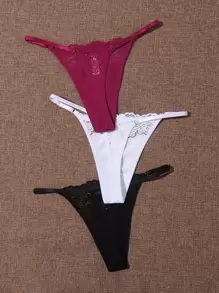 3packs Floral Ribbed Panty Set Lingerie - Multicolor - View 2