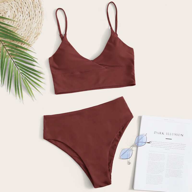 

Adjustable Strap High Waisted Bikini Swimsuit, Redwood