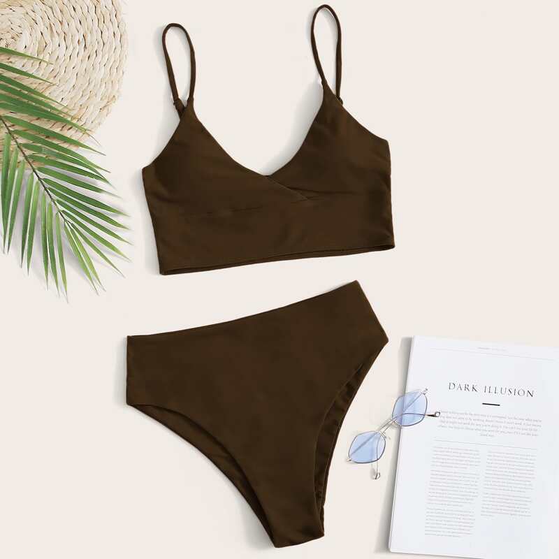 

Adjustable Strap High Waisted Bikini Swimsuit, Chocolate brown
