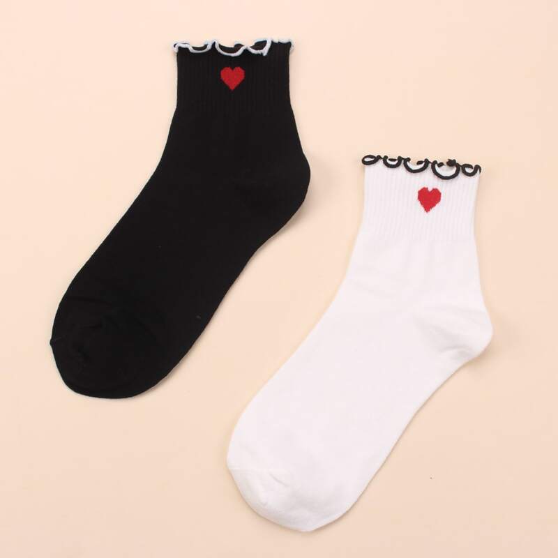 

2pairs Lettuce Trim Socks, Black and white