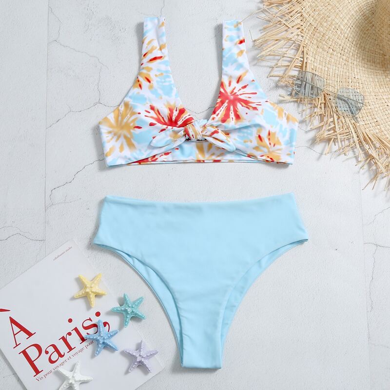 

Tie Dye Knot Front Bikini Swimsuit, Multicolor