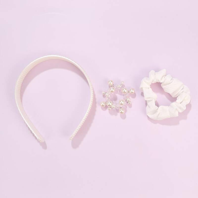

3pcs Faux Pearl Decor Hair Hoop & Scrunchie, White