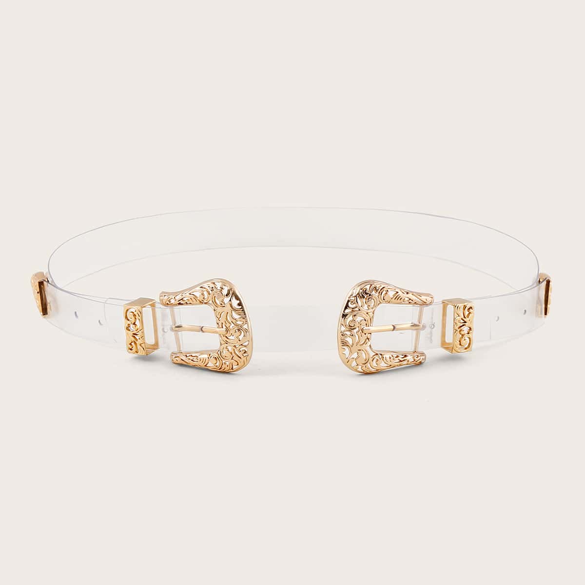 

Clear Double Buckle Belt, Gold