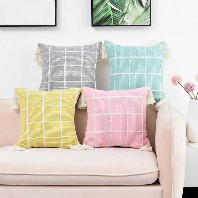 

1pc Tassel Decor Knit Cushion Cover Without Filler, Multicolor