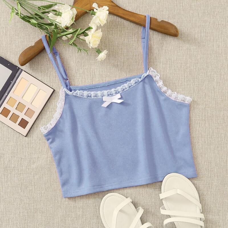 

Lace Panel Blue Crop Top