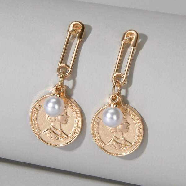 

Figure Coin Charm Drop Earrings, Gold