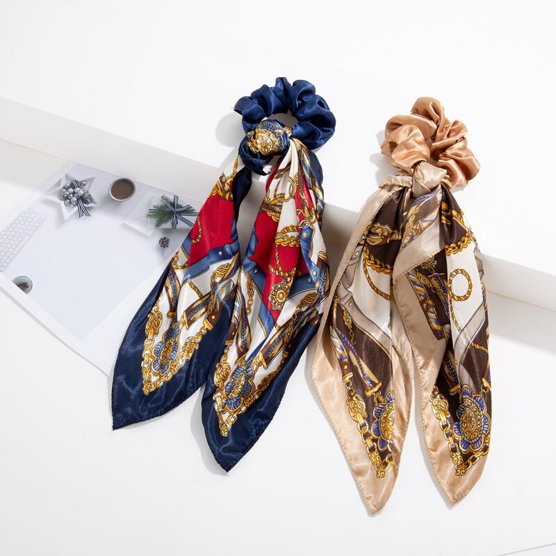 

2pcs Chain Pattern Scrunchie Scarf, Blue