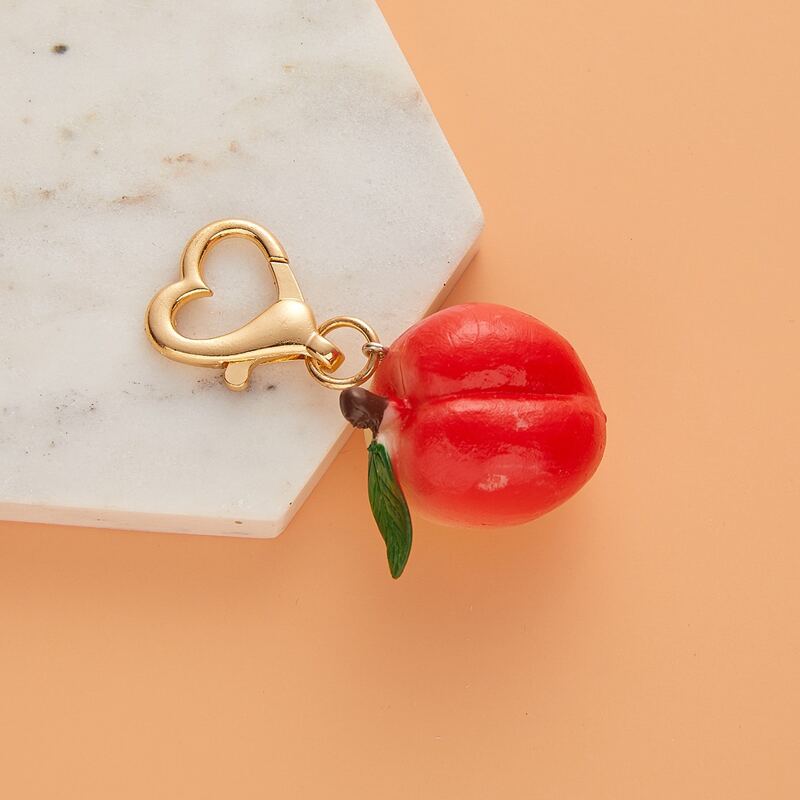 

Heart Shaped Peach Charm Keychain, Red