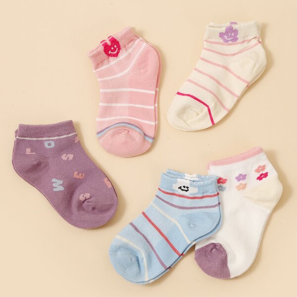 

5 пар полосатые носки для девочек, Многоцветный