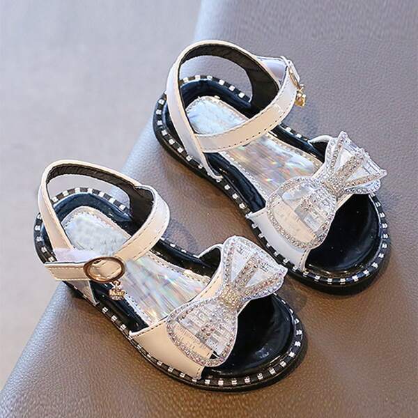 

Toddler Girls Bow Decor Ankle Strap Sandals, White