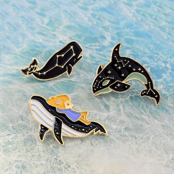 

3pcs Whale Shaped Brooch, Multicolor