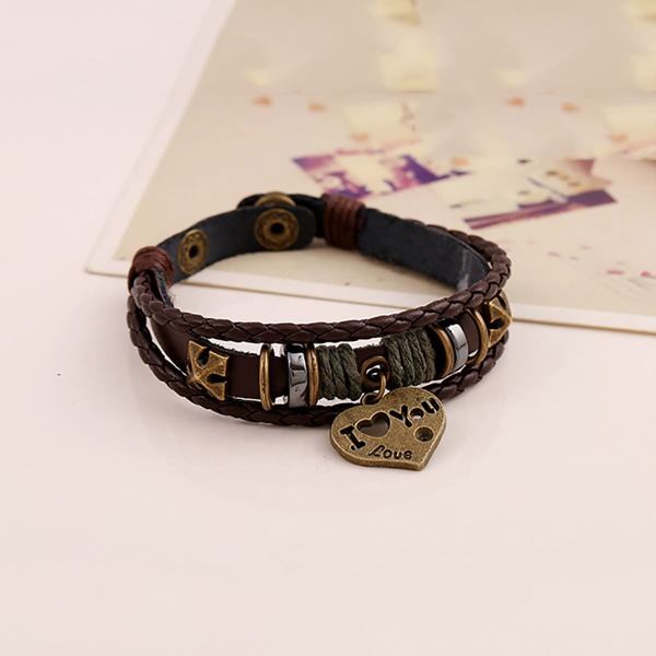 

Men Heart Charm Bracelet, Brown