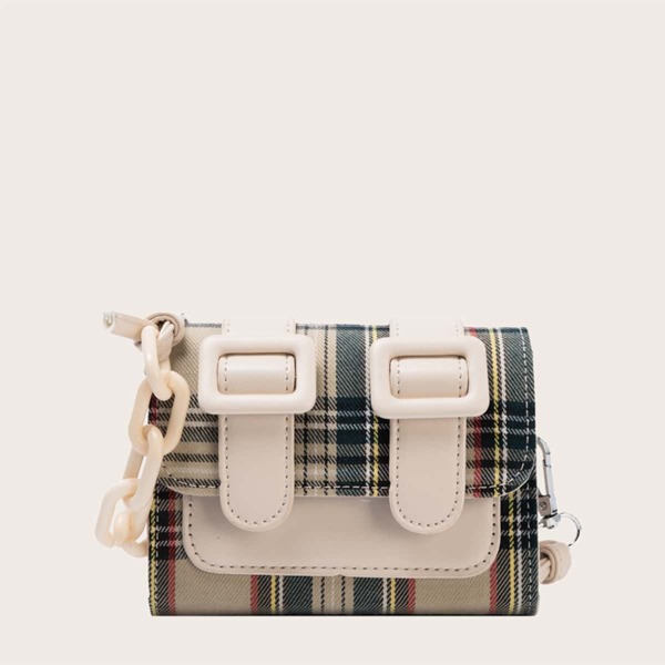 

Mini Double Buckle Decor Crossbody Bag, Beige