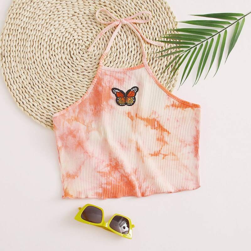 

Butterfly Halter Crop Top, Multicolor