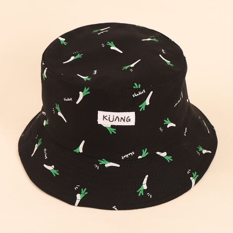 

Green Onion Pattern Bucket Hat, Black