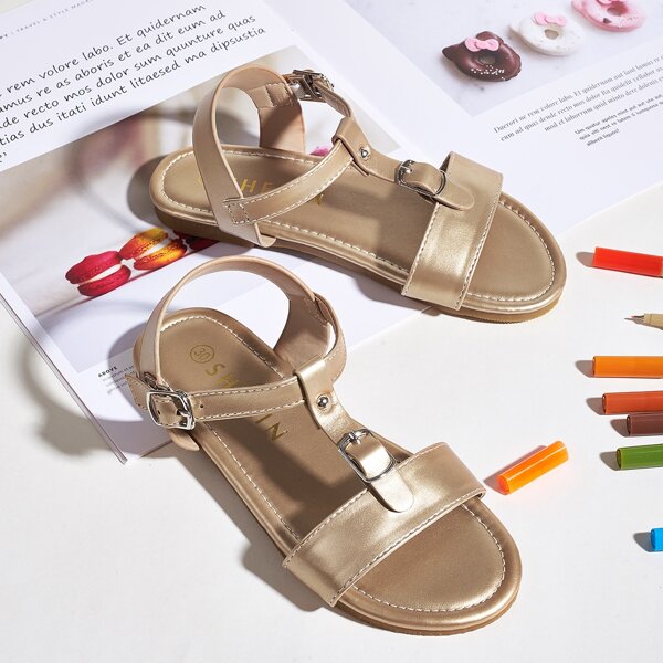 

Toddler Girls Metallic Buckle Decor Sandals, Gold