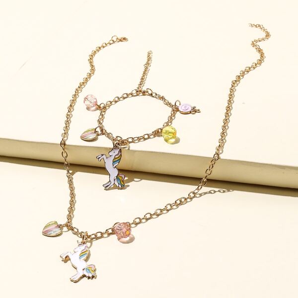 

Браслет и ожерелье единорога для девочек 2шт, Многоцветный