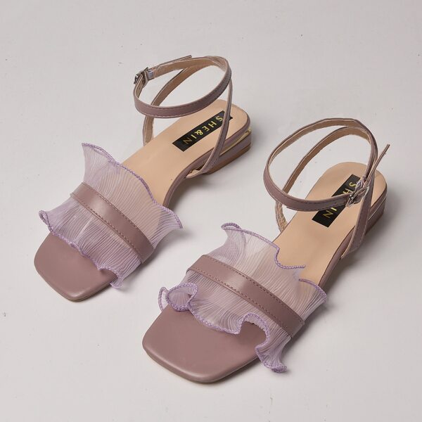 

Mesh Ruffle Decor Ankle Strap Sandals, Purple